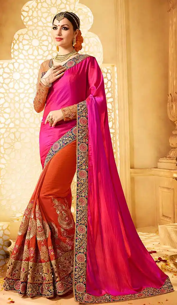 Deep Pink Color Georgette Embroidery Designer Saree | FH583986201