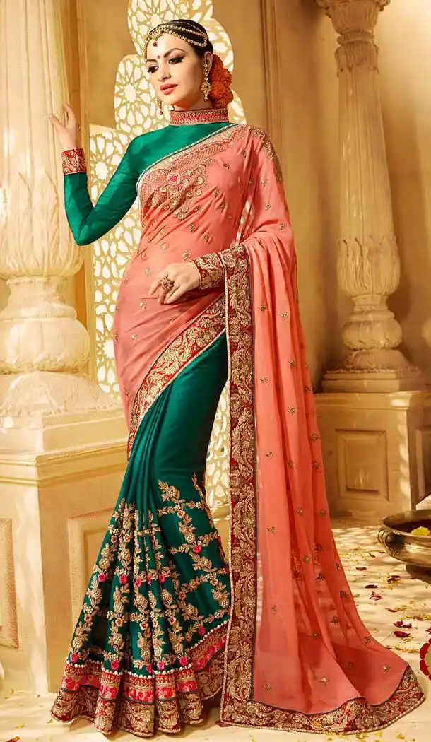 Green Color Chiffon Embroidery Designer Saree | FH583986202