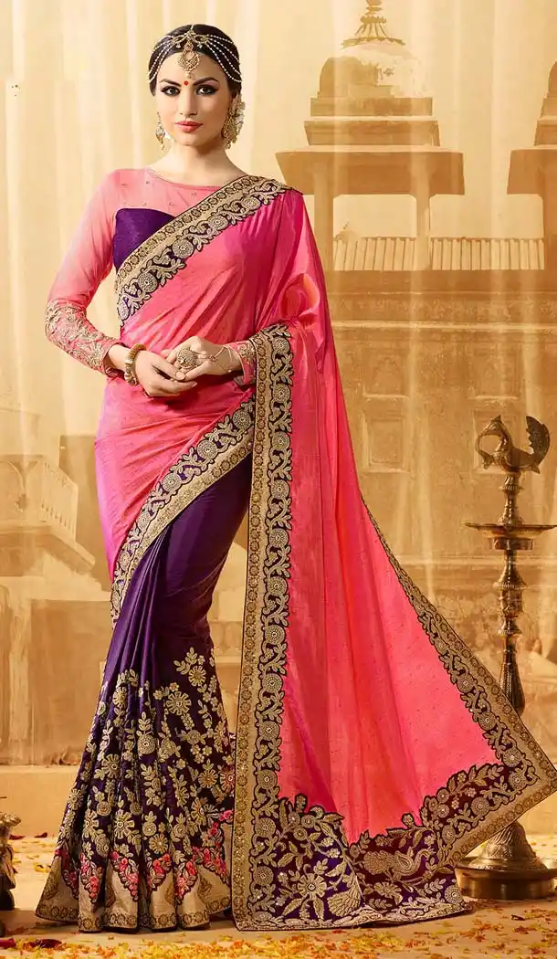 Pink Color Silk Embroidery Designer Saree | FH583986205