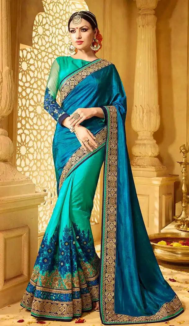 Green Color Silk Embroidery Designer Saree | FH583986208