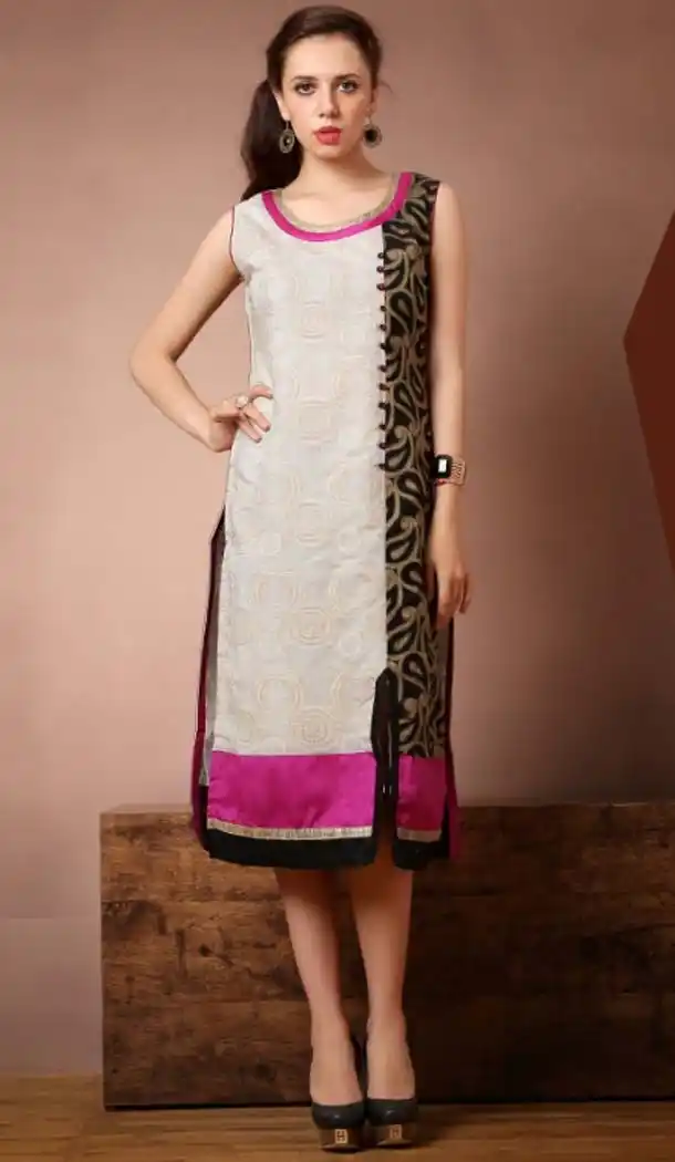 Off White Color Cotton Straight Style Readymade Kurtis | FH584086085