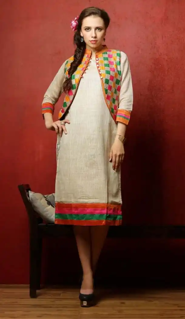 Cream Color Cotton Straight Koti Style Readymade Kurtis | FH584086086