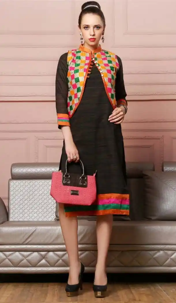 Black Color Cotton Straight Koti Style Readymade Kurtis | FH584086087