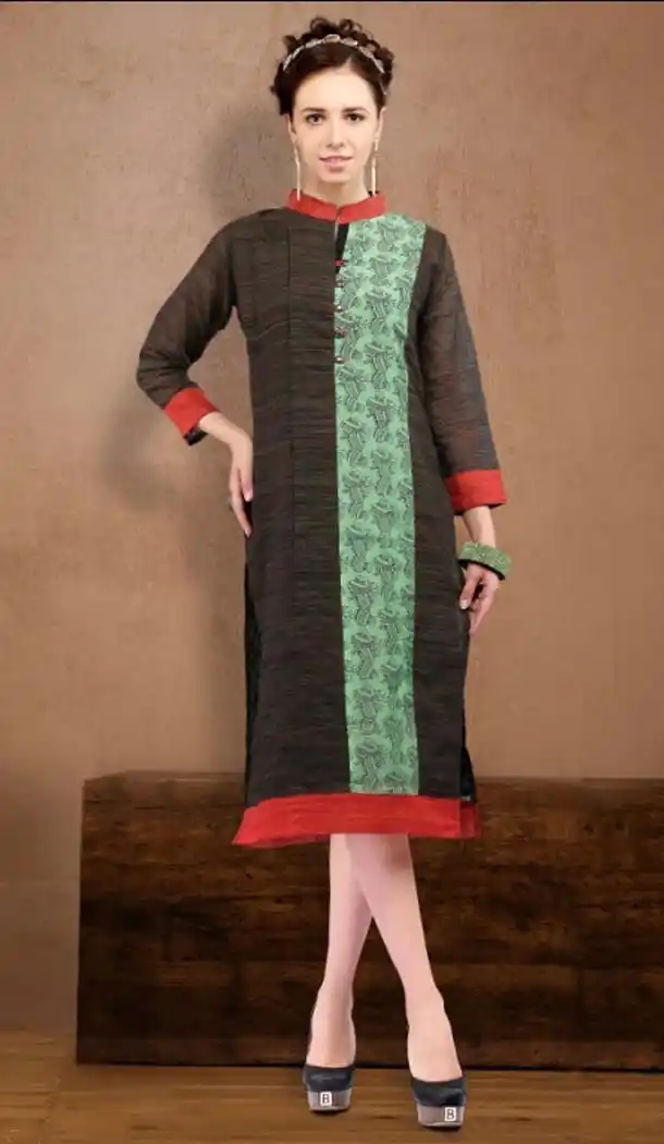 Green Color Cotton Straight Style Readymade Kurtis | FH584086090