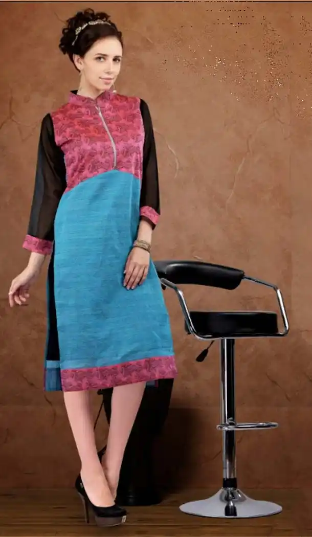 Sky Blue Color Cotton Straight Style Readymade Kurtis | FH584086091