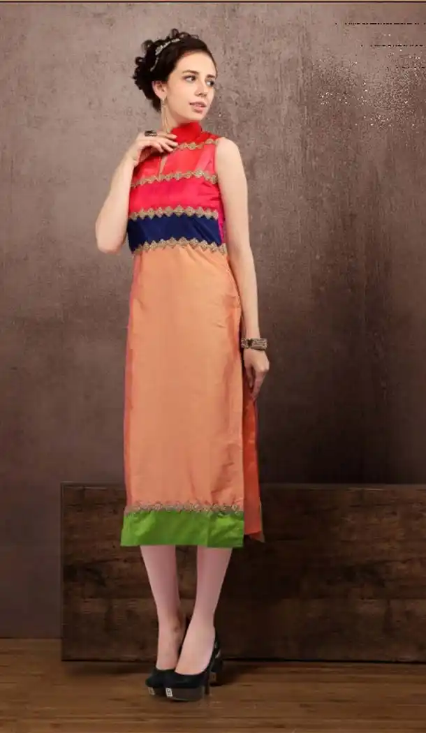 Orange Color Cotton Straight Style Readymade Kurtis | FH584086092