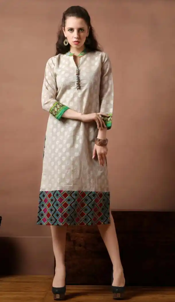 Off White Color Cotton Straight Style Readymade Kurtis | FH584086093