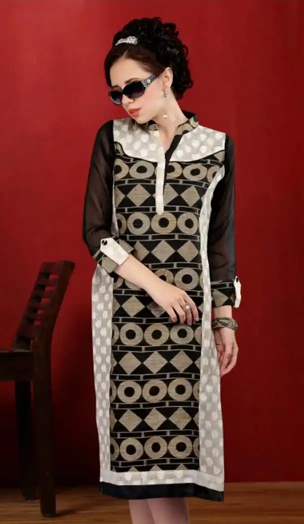 Straight Style Cotton Black Color Readymade Kurtis | FH584086098