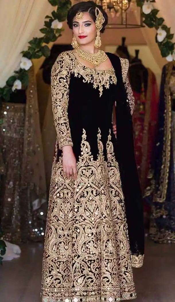 Black Color Silk Long Anarkali Style Salwar Kameez | FH584286110
