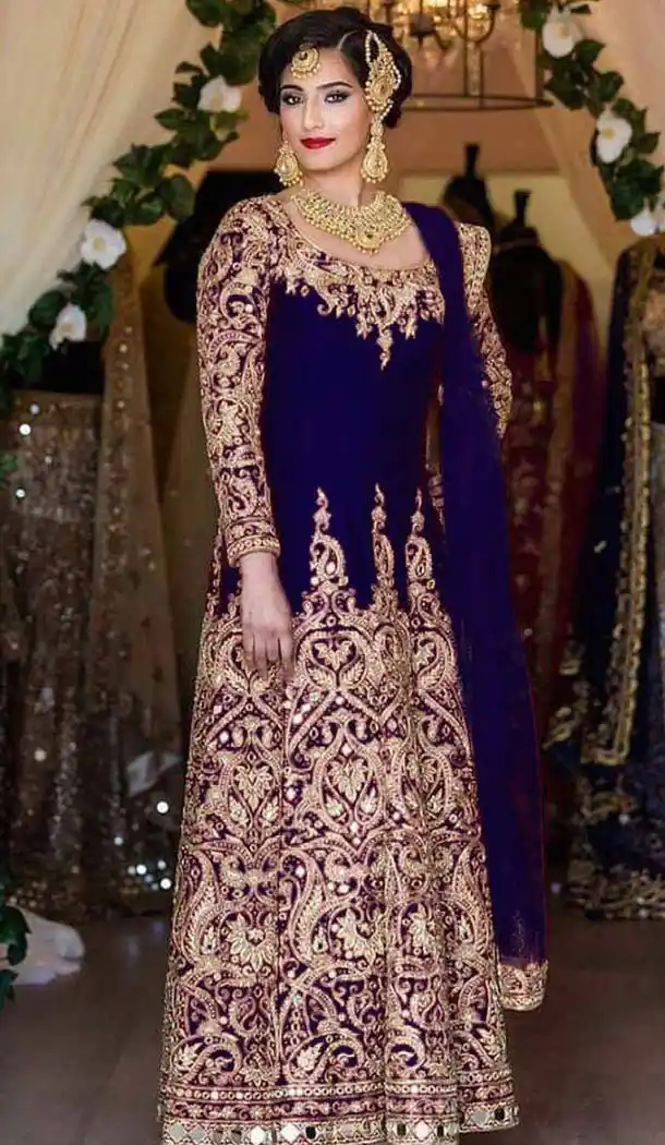 Blue Color Silk Long Anarkali Style Salwar Kameez | FH584286111