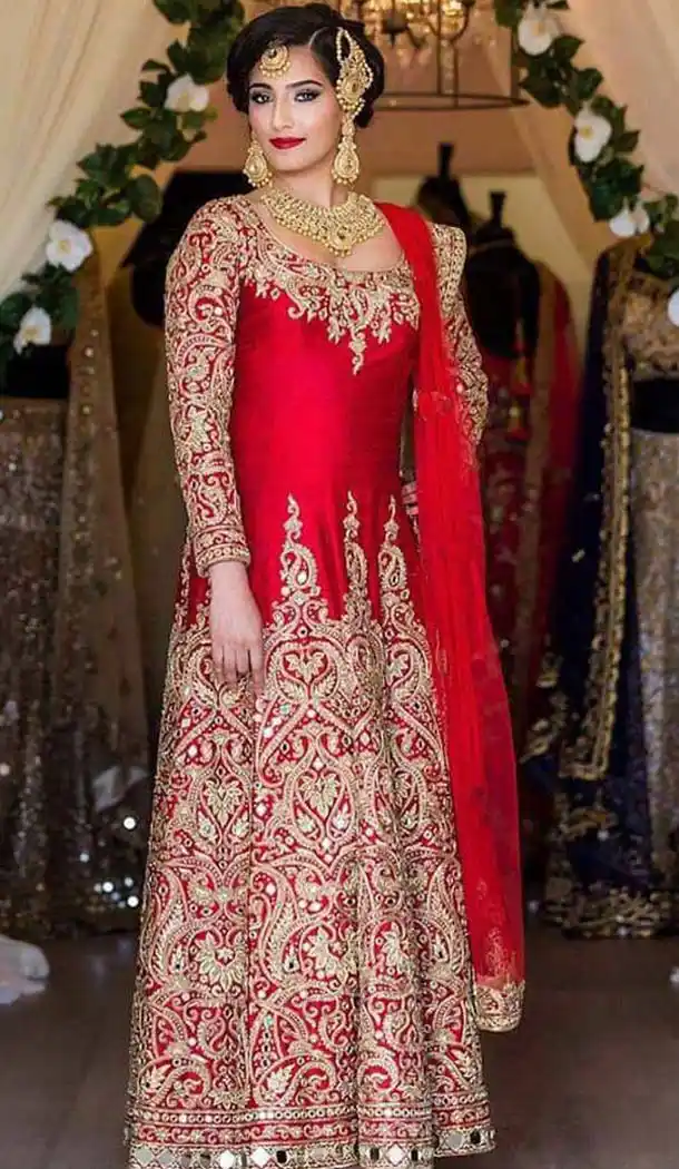 Red Color Silk Long Anarkali Style Salwar Kameez | FH584286113