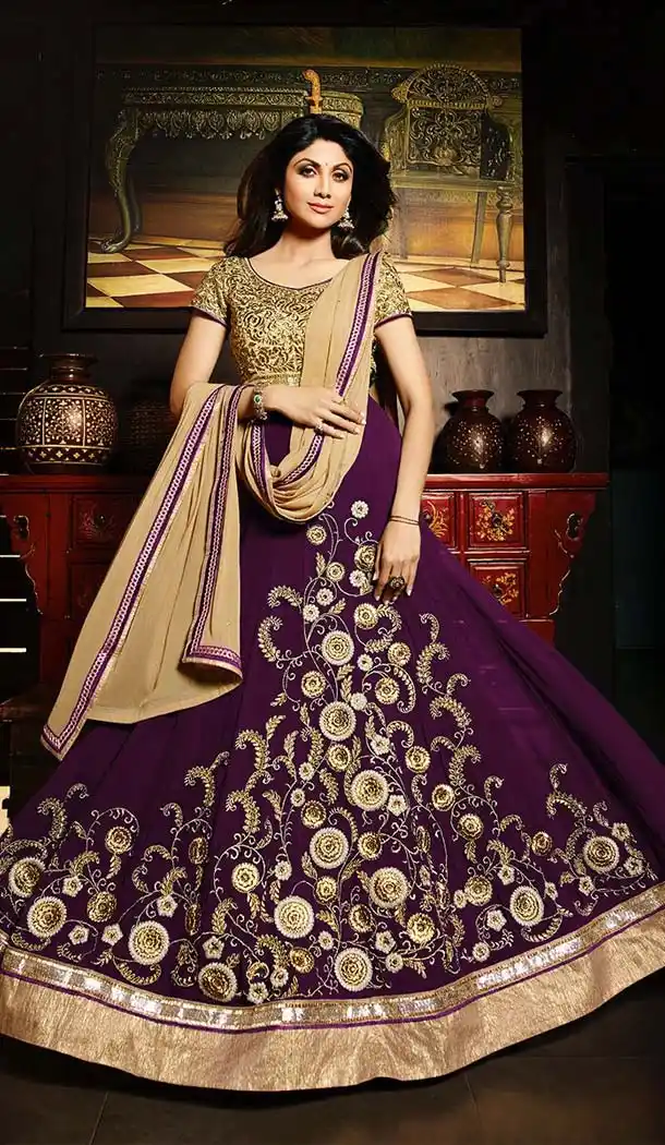 Shilpa Shetty Kundra in Long Anarkali Salwar Kameez with Purple | FH584386114