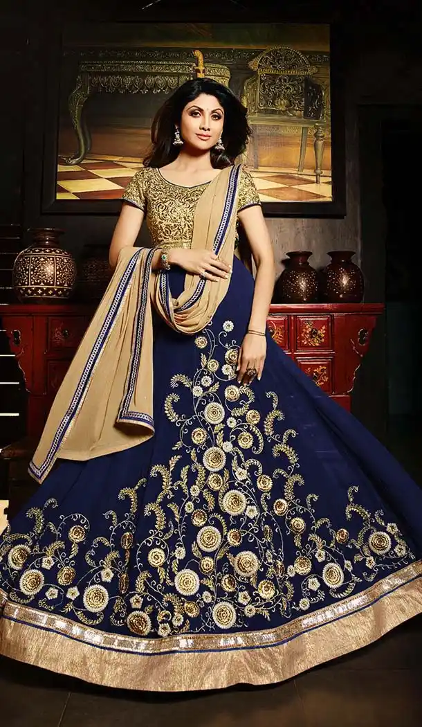 Shilpa Shetty Kundra in Long Anarkali Salwar Kameez with Blue | FH584386115
