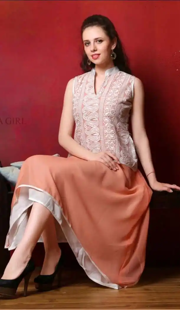 Georgette Fabric Orange Color Casual Wear Readymade Kurti | FH584486157