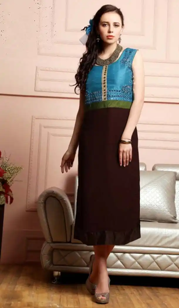 Georgette Fabric Chocolate Color Casual Wear Readymade Kurti | FH584486159