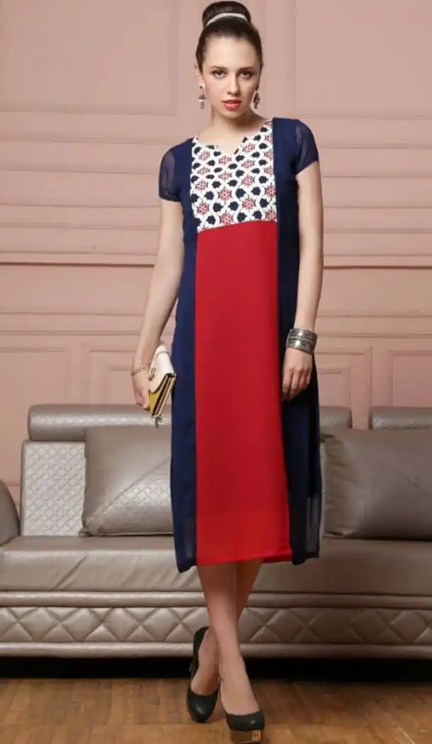 Georgette Fabric Red Color Casual Wear Readymade Kurti | FH584486163