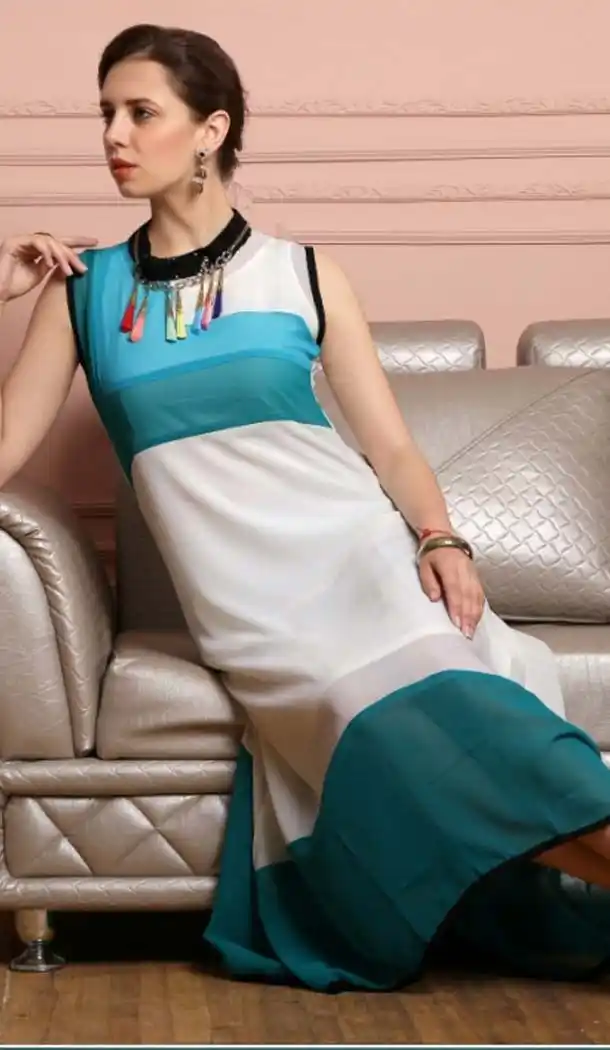 Georgette White Color Straight Readymade Kurti | FH584586166