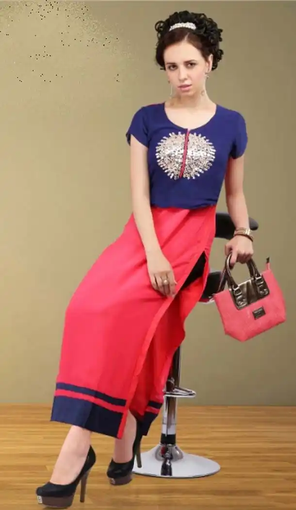 Georgette Blue Color Straight Readymade Kurti | FH584586169