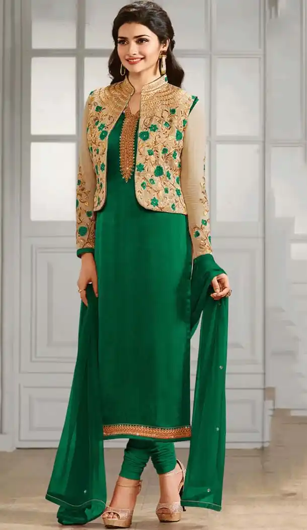 Chrome Green Color Georgette Koty Style Salwar Kameez | FH584686171