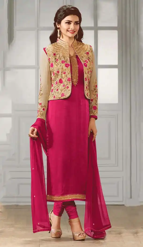 Deep Pink Color Georgette Koty Style Salwar Kameez | FH584686172