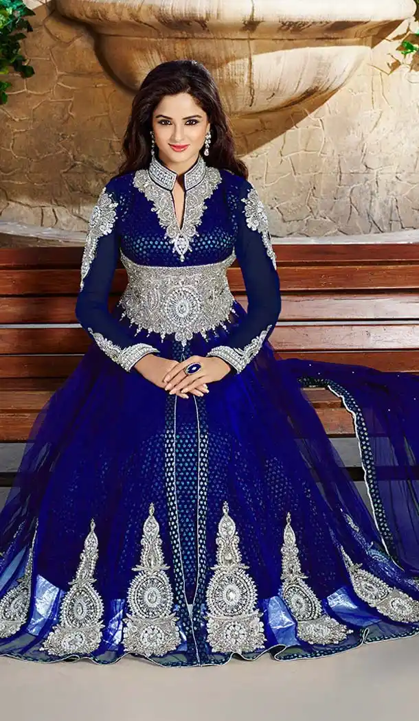 Blue Color Net Embroidery Designer Lehenga Kameez | FH585186153