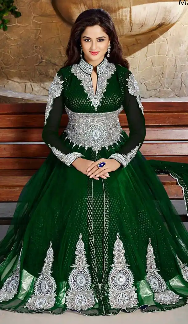 Green Color Net Embroidery Designer Lehenga Kameez | FH585186154
