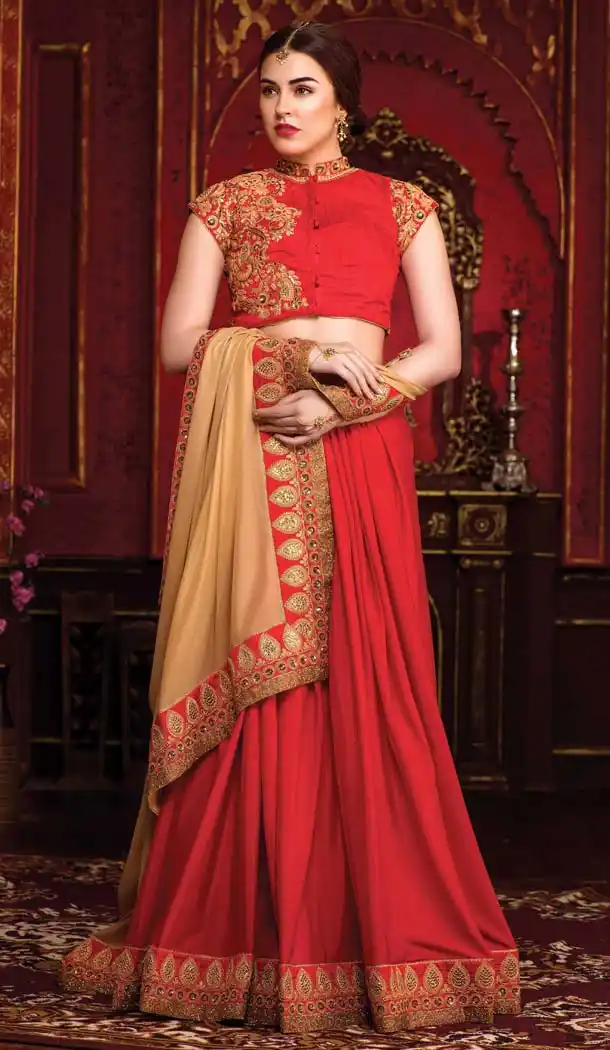 Red Color Georgette Embroidery Indian Traditional Sarees | FH585386218