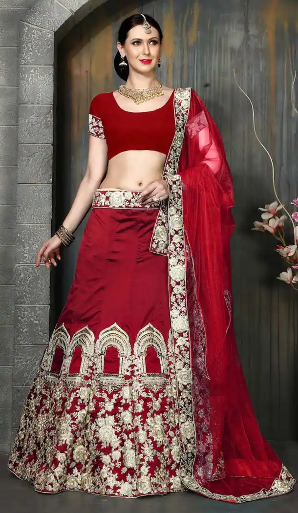 Red Color Silk Embroidery Party Lehenga Choli | FH585486235