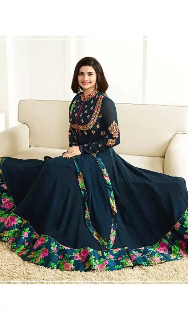 Georgette Fabric Navy Blue Color Anarkali Salwar Kameez | FH586386313