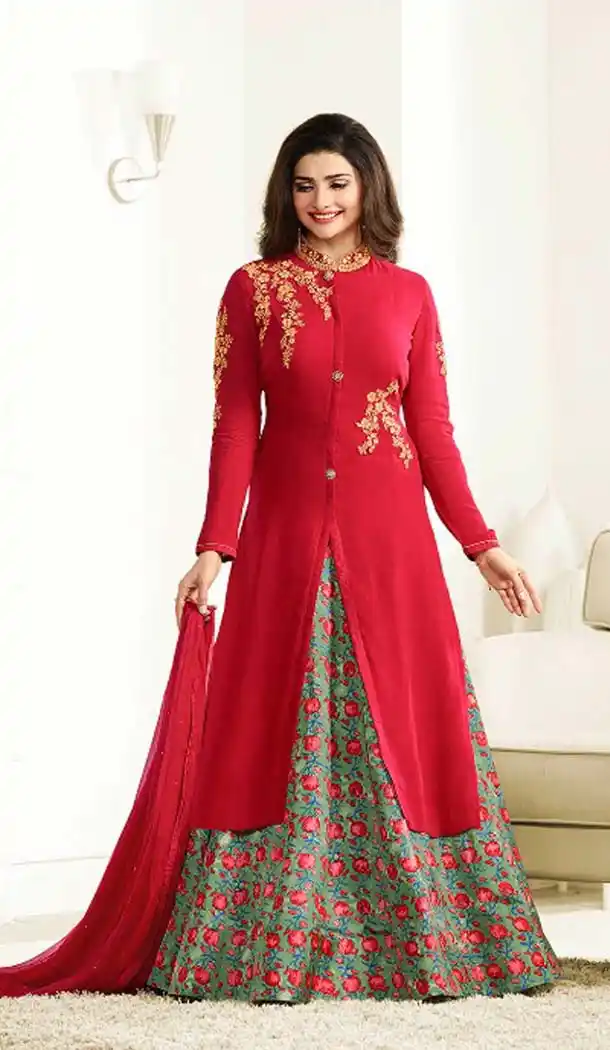Georgette Fabric Red Color Achkan Salwar Kameez | FH586386314