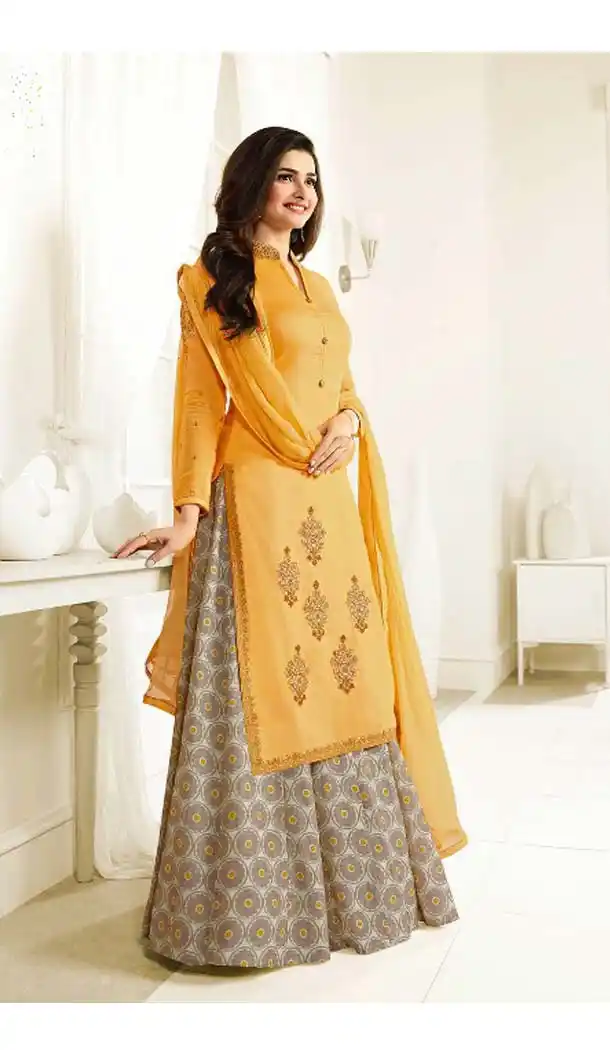 Georgette Fabric Yellow Color Straight Cut Salwar Kameez | FH586386316
