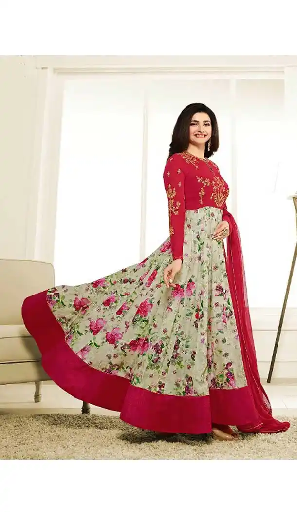Georgette Fabric Red Color Anarkali Salwar Kameez | FH586386317