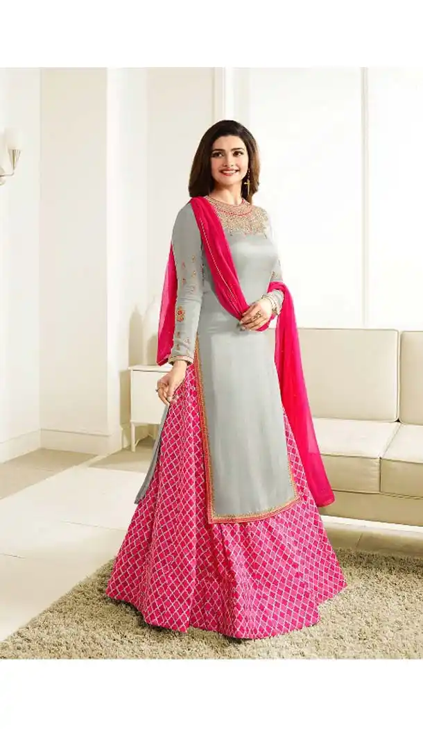 Georgette Fabric Grey Color Straight Cut Salwar Kameez | FH586386318