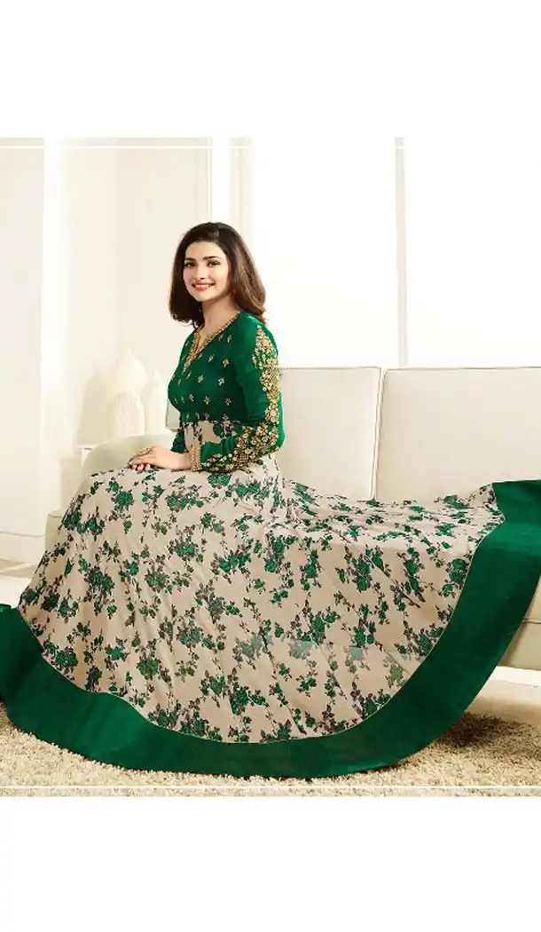 Georgette Fabric Green Color Long Anarkali Salwar Kameez | FH586386319