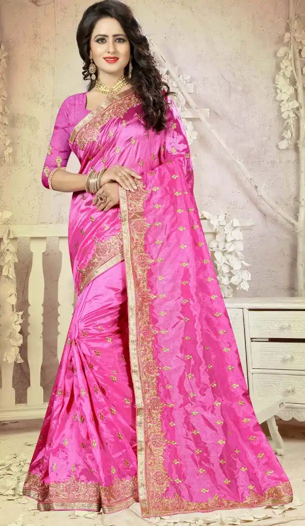 Pink Color Art Silk Embroidery Party Saree | FH586486345