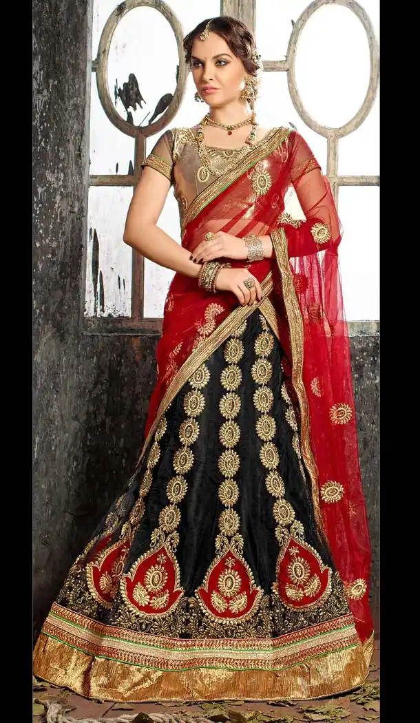 Black Color Jacquard Silk A Line Style Lehenga Choli | FH586586332