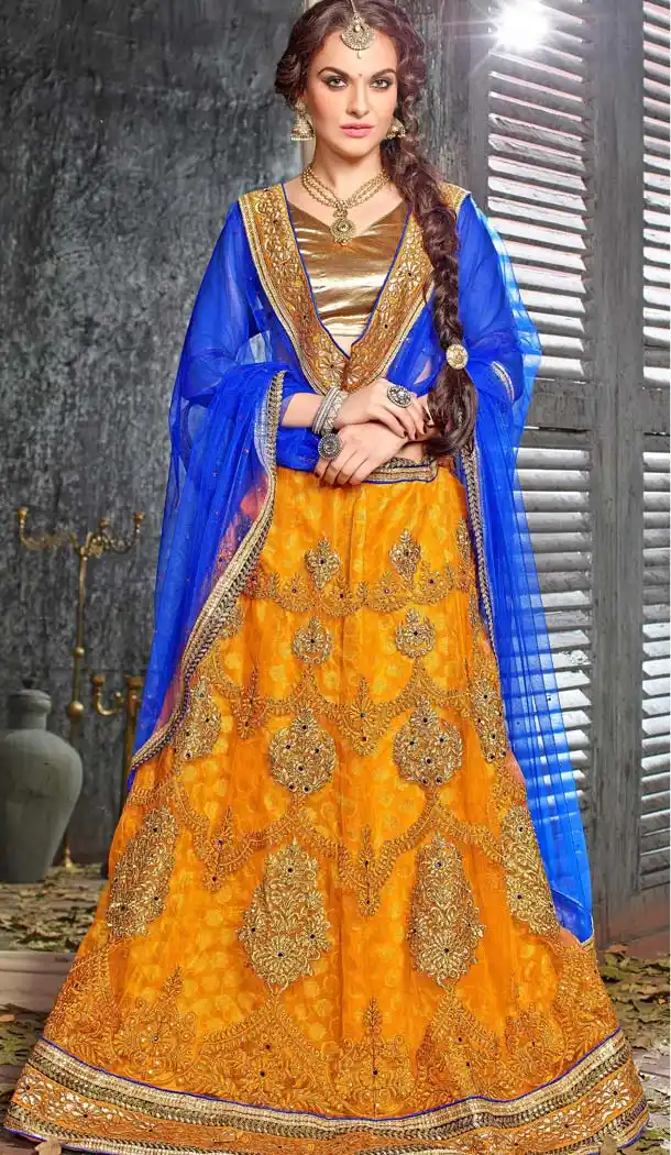 Yellow Color Jacquard Silk A Line Style Lehenga Choli | FH586586334