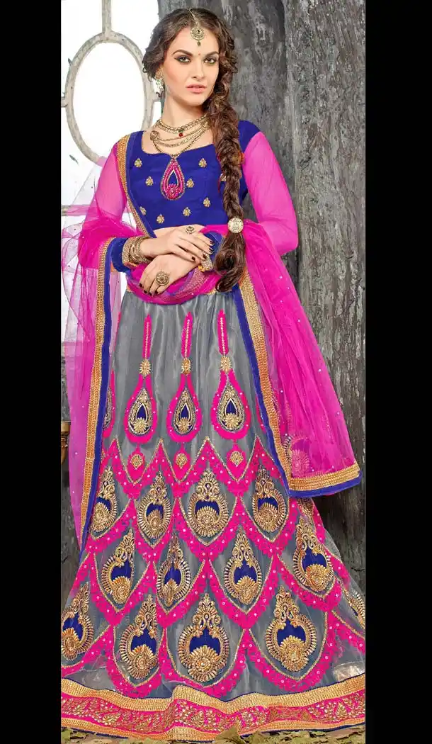 Slate Grey Color Jacquard Silk A Line Style Lehenga Choli | FH586586336