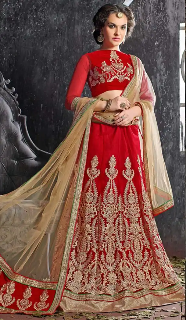 Crimson Color Jacquard Silk A Line Style Lehenga Choli | FH586586339