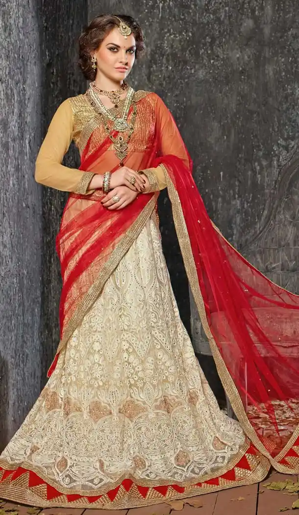 Beige Color Jacquard Silk A Line Style Lehenga Choli | FH586586340
