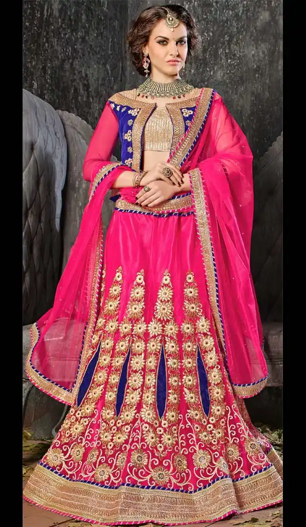 Deep Pink Color Jacquard Silk A Line Style Lehenga Choli | FH586586341