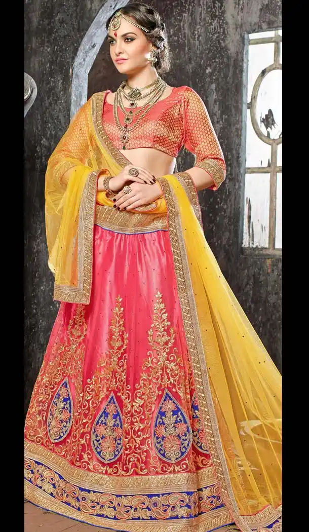 Salmon Color Jacquard Silk Circular Style Lehenga Choli | FH586586343