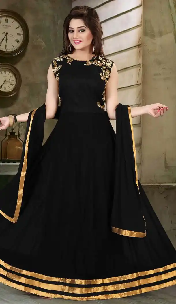 Black Color Georgette Long Anarkali Salwar Kameez | FH586686356