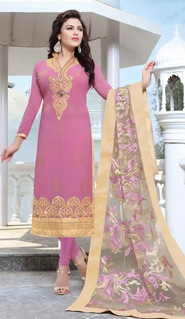 Rose Pink Color Georgette Straight Cut Salwar Kameez | FH587586470