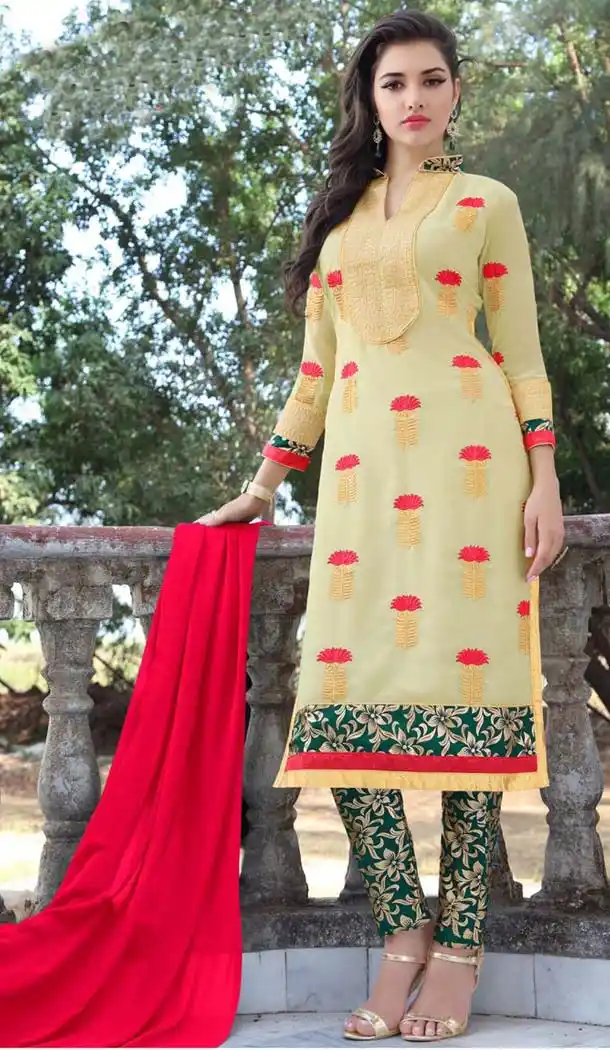 Beige Color Georgette Straight Cut Salwar Kameez | FH587586471