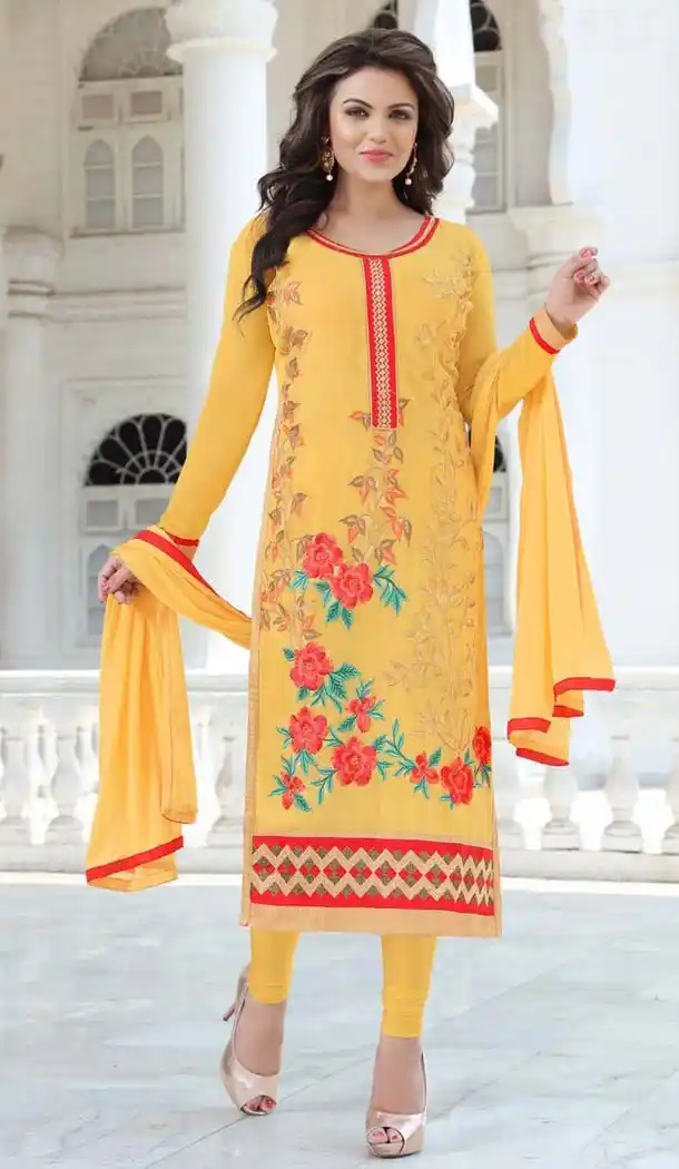 Yellow Color Georgette Straight Cut Salwar Kameez | FH587586472