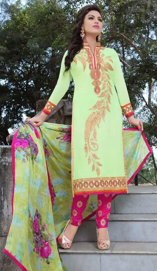 Green Color Georgette Straight Cut Salwar Kameez | FH587586474