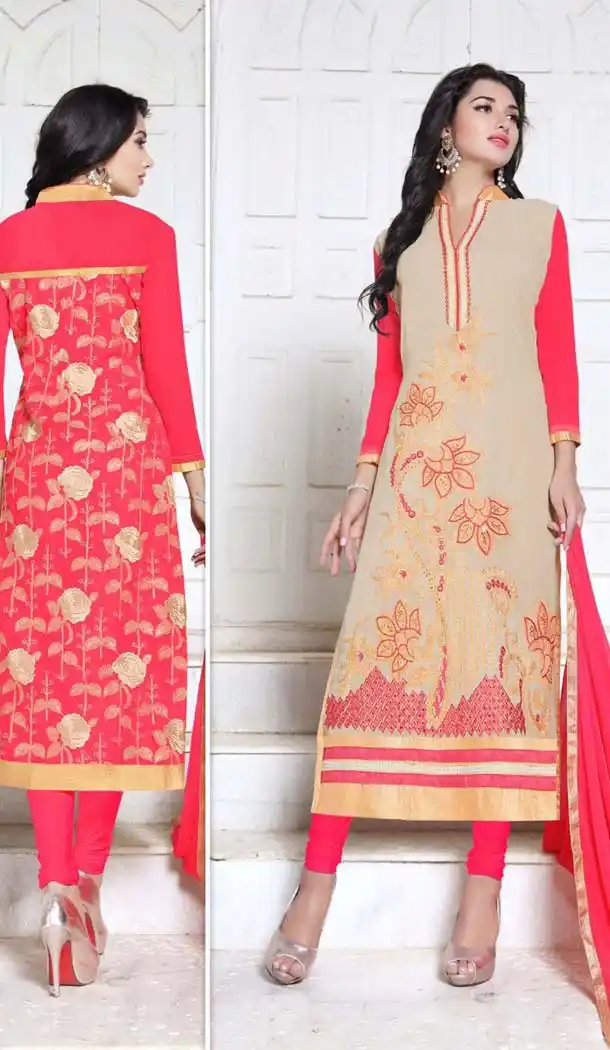Tan Brown Color Georgette Straight Cut Salwar Kameez | FH587586475