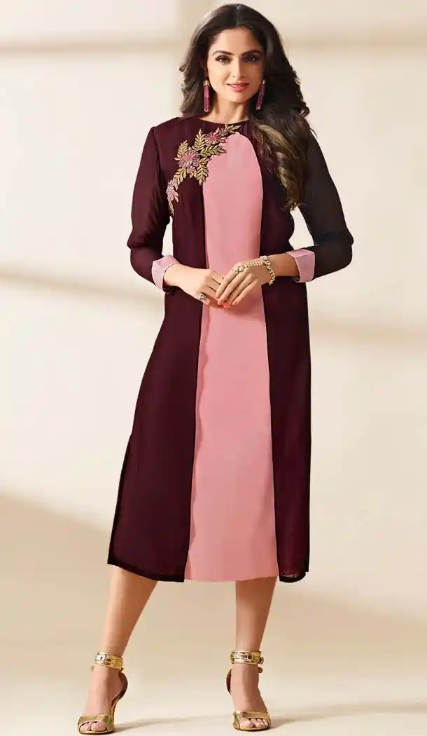 Mistyrose Color Georgette Embroidered Readymade Kurtis | FH587886508