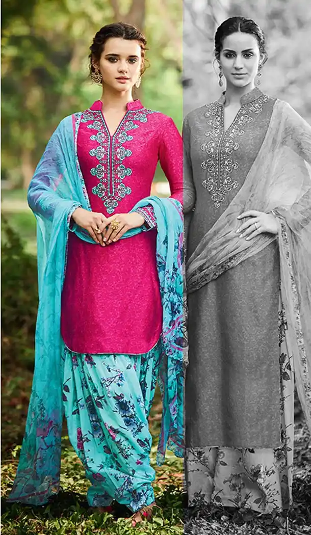 Deep Pink Color Cotton Embroidery Punjabi Patiyala Suit | FH588586581